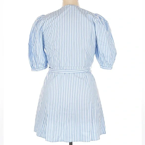 Zara ZW Collection Blue Striped Poplin Mini Dress Puff Sleeve Cotton XL NWT - Picture 6 of 9